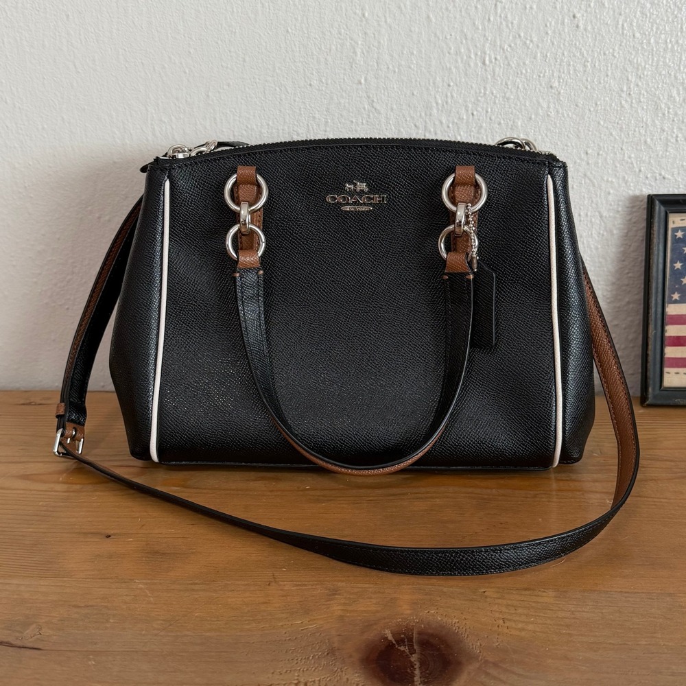 Coach Black Mini Christie Carryall Crossgrain Leather Satchel Bag Crossbody